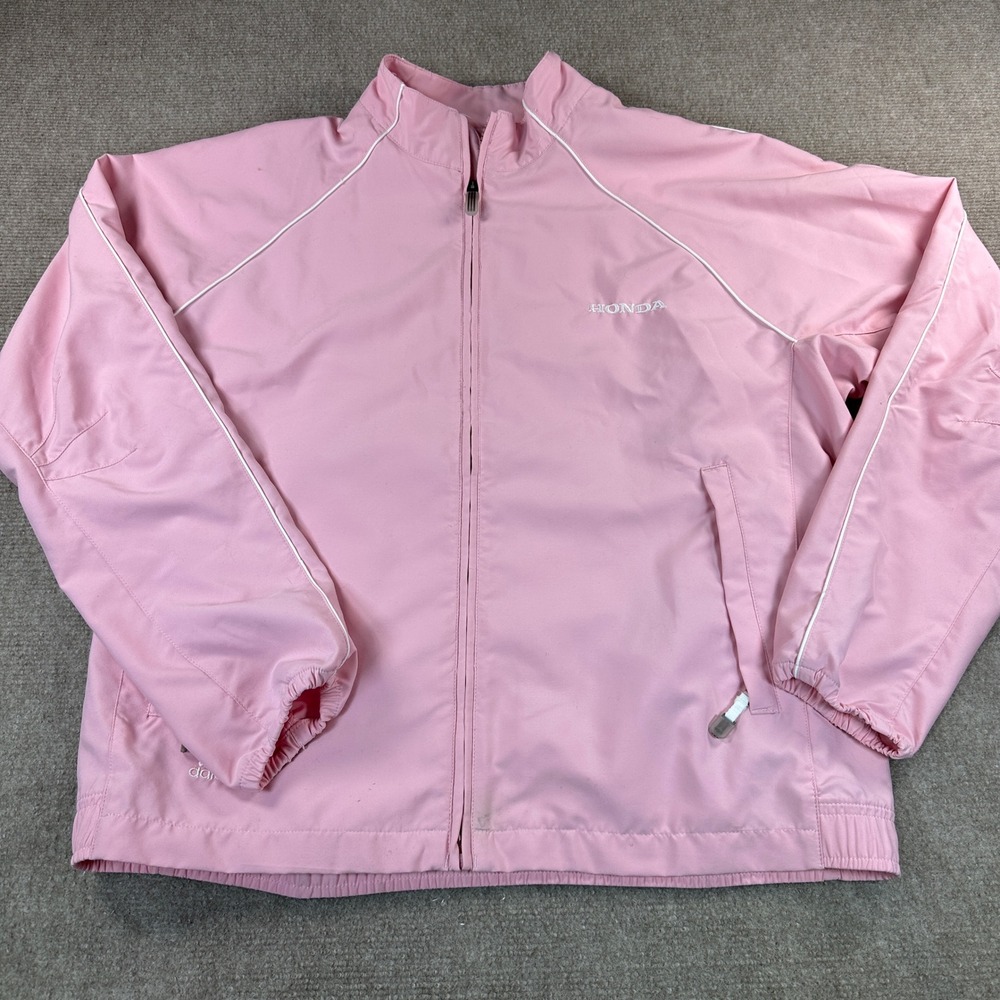 Adidas Honda ClimaProof Wind Jacket Pink Full Zip Mock Neck Mens Medium